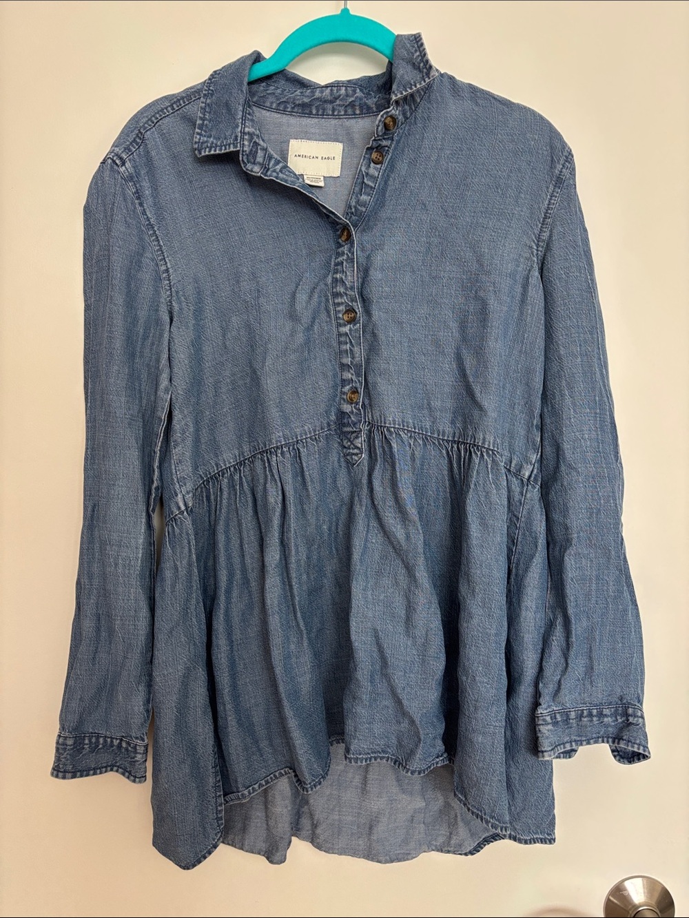 American Eagle Outfitters Light Blue Denim Long Sleeve Top